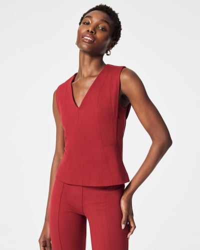 Spanx The Perfect V-neck Seamed Top - Red