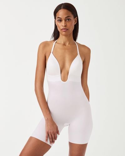 Spanx Suit Your Fancy Shaping Plunge Low-back Mid-thigh Bodysuit - White