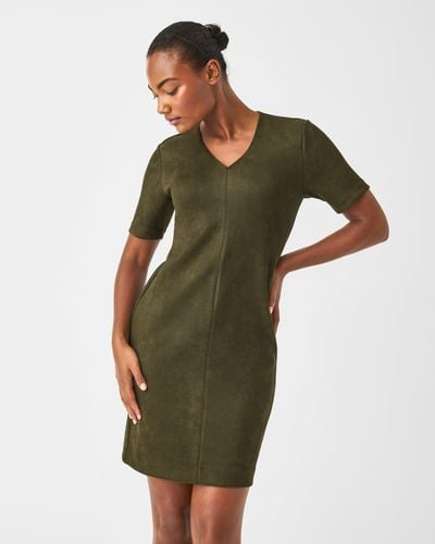 Spanx Faux Suede Column Dress In Utility Green