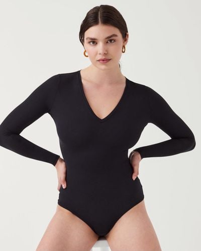 Spanx Suit Yourself Long Sleeve Thong Bodysuit - Black