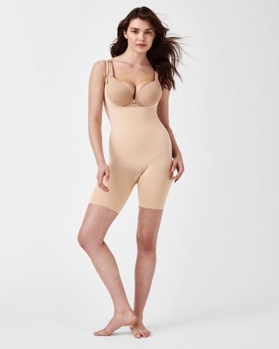 Spanx Power Sculpting Open-bust Mid-thigh Bodysuit - Natural