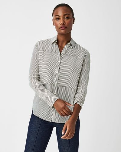 Spanx Low-maintenance Silk Button-down Shirt - Gray