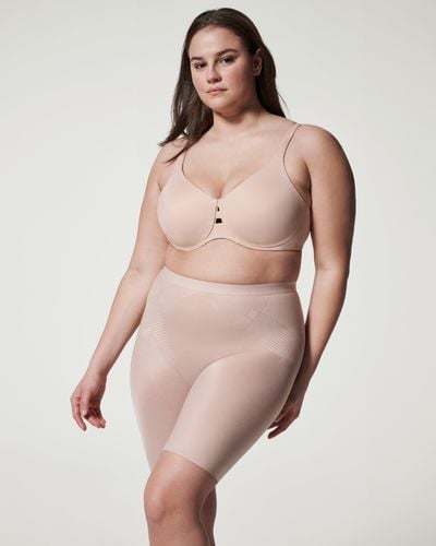 Spanx Curve Oncore high-waisted mid-thigh super firm shaping short in beige  - ShopStyle Plus Size Lingerie