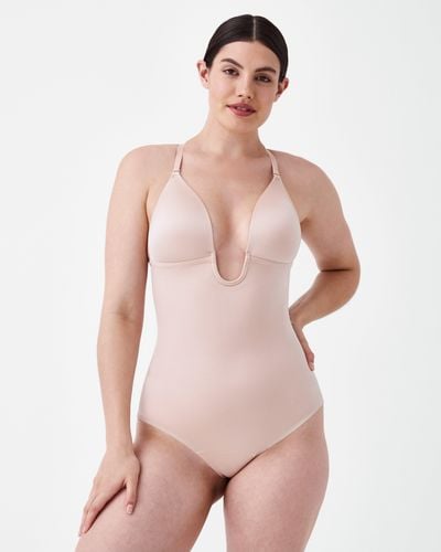 Spanx Suit Your Fancy Shaping Plunge Low-back Thong Bodysuit - Natural