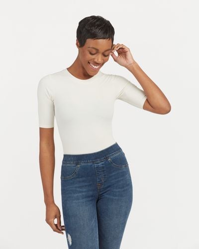 Spanx Suit Yourself Ribbed Crew Neck Short Sleeve Bodysuit - White