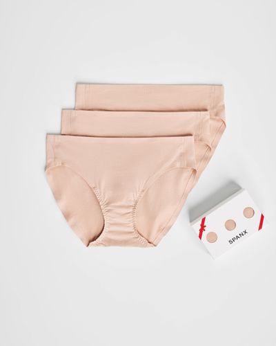 Spanx Fit-to-you Superlight Smoothing Pima Cotton Bikini 3-pack Box - Natural