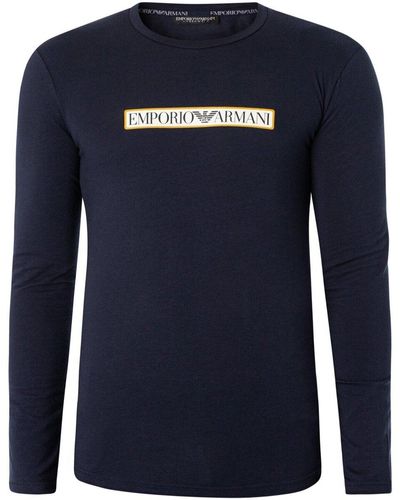 Emporio Armani Pyjamas / Chemises de nuit T-shirt à manches longues avec logo Lounge Box - Bleu