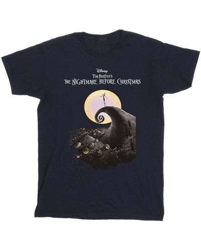 Nightmare Before Christmas T-shirt Moon Poster - Bleu