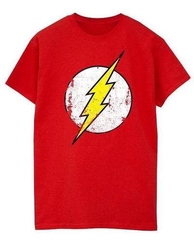 Dc Comics T-shirt The Flash Distressed Logo - Rouge