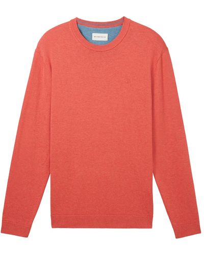 Tom Tailor Pull Pull coton col rond droit - Rouge
