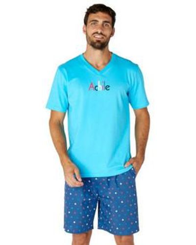 Achile Pyjamas / Chemises de nuit Pyjama court en pur coton STARS - Bleu
