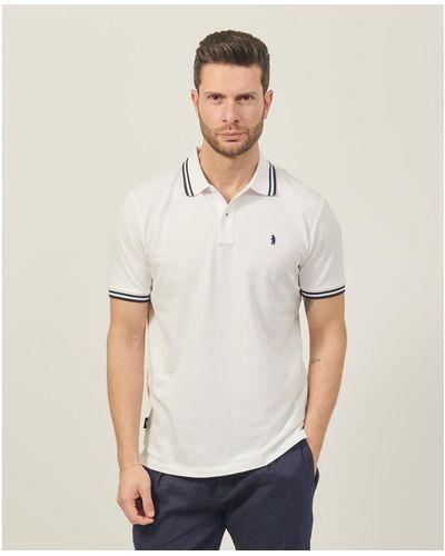 Refrigue T-shirt Polo avec boutons et bande sur le cou - Blanc