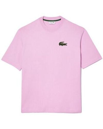Lacoste T-shirt T-SHIRT UNISEXE LOOSE FIT AVEC GRAND CROCODILE COTON ÉPAIS R - Rose