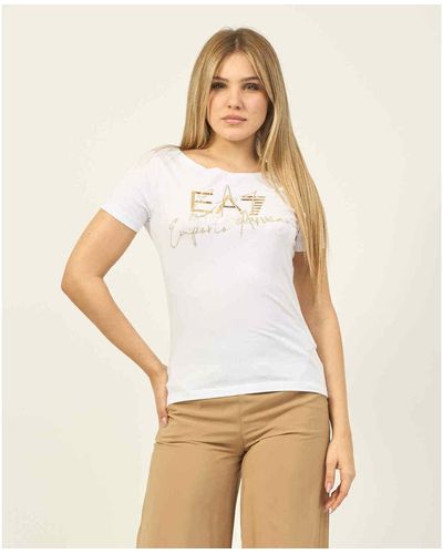 EA7 T-shirt T-shirt à col rond Logo Series en coton stretch - Blanc