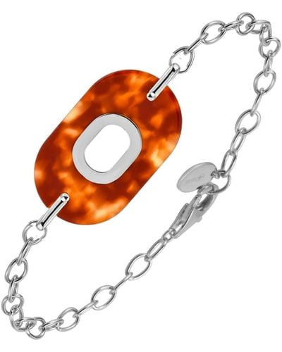 Orusbijoux Bracelets Bracelet En Argent Ovale Et Acétate Marron - Orange