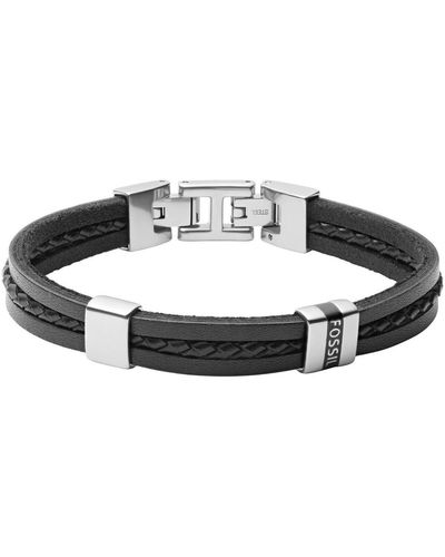 Fossil Bracelet Leather Essential cuir noir Bracelets - Métallisé