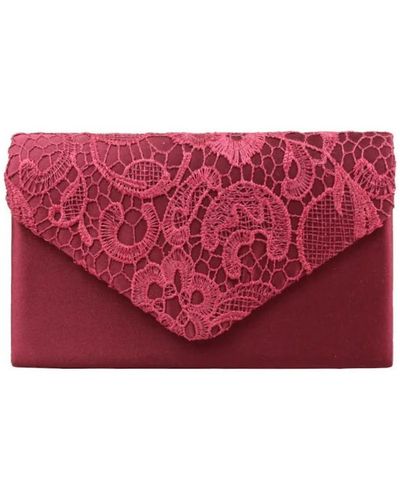 A Découvrir ! Sac à main Petit sac toile satinée à rabat brodé Bordeaux - Rouge