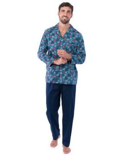 Achile Pyjamas / Chemises de nuit Pyjama long en pur coton chaine et trame motifs coeurs - Bleu