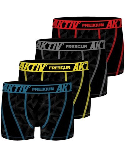 Freegun Boxers Lot de 4 Boxers Aktiv Sport surpiqûres colorées - Noir