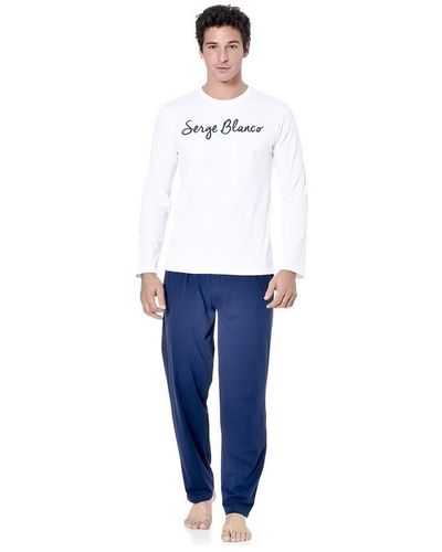 Serge Blanco Pyjamas / Chemises de nuit Ensemble pyjama long t-shirt col rond bicolore - Bleu
