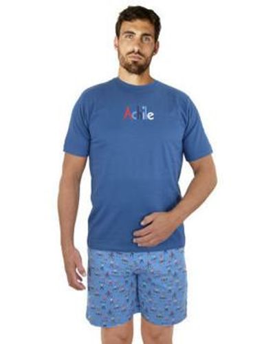 Achile Pyjamas / Chemises de nuit Pyjama court en jersey coton bio HALTERES - Bleu