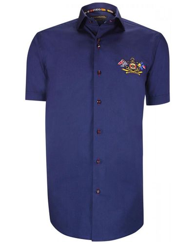 Emporio Balzani Chemise chemisette brodee coupe cintree exclusivo bleu