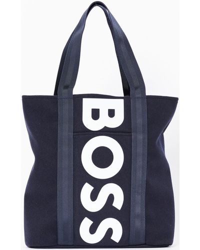 BOSS Cabas Cabas en tissu avec logo vertical - Bleu