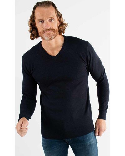 Hollyghost Pull Pull col V navy en touch cashemere unicolore - Bleu