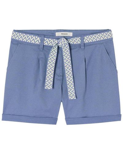 Promod Short Short à pinces + ceinture - Bleu