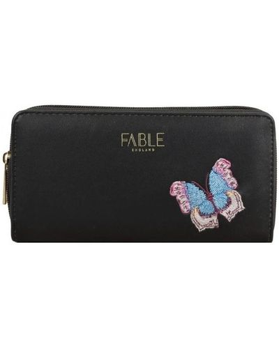 A Découvrir ! Portefeuille Portefeuille zippé - Noir - Motif brodé papillon