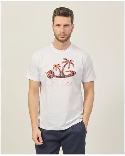 Move Officine Del Cappello T-shirt T-shirt en coton avec imprimé palmiers - Blanc