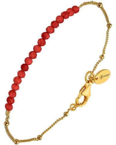 Orusbijoux Bracelets Bracelet Chaîne Argent Doré Avec Perles D'onyx Rouge - Métallisé