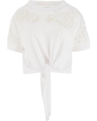 Guess T-shirt Ss Cn Ajour Lace Tee - Blanc