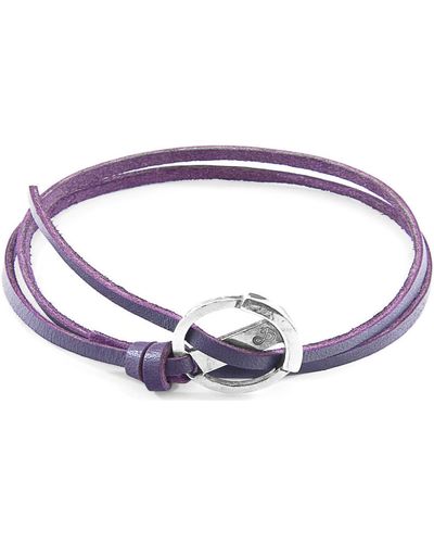 Anchor and Crew Bracelets Bracelet Ancre Ketch Argenté Et Cuir Plat - Violet