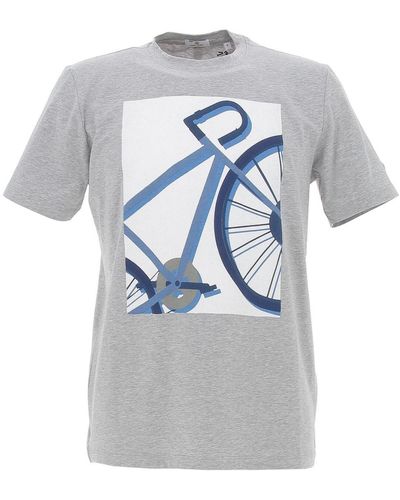 Serge Blanco T-shirt T-shirt mc print gris chine - Bleu