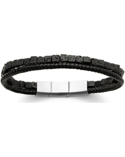 Brillaxis Bracelets Bracelet cuir noir pierre de lave