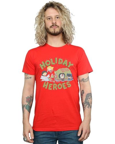 Dc Comics T-shirt Justice League Christmas Delivery - Rouge