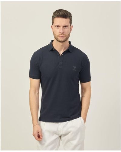 Yes-Zee T-shirt Polo en coton avec boutons - Bleu