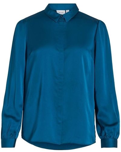 Vila Blouses Noos Ellette Satin Shirt - Moroccan Blue - Bleu
