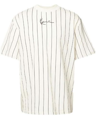 Karlkani T-shirt T-SHIRT SMALL SIGNATURE PINSTRIPE TEE BEIGE - Blanc