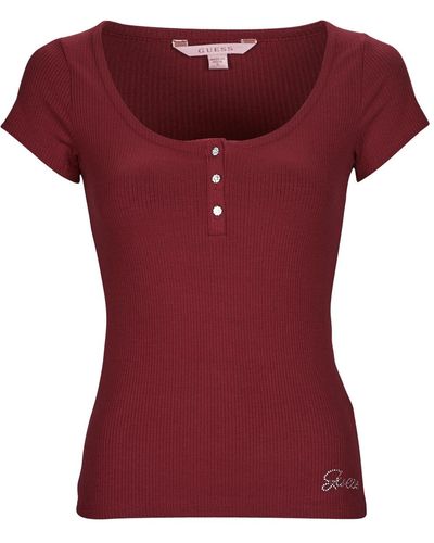 Guess T-shirt ES SS KARLEE JEWEL BTN HENLEY - Rouge