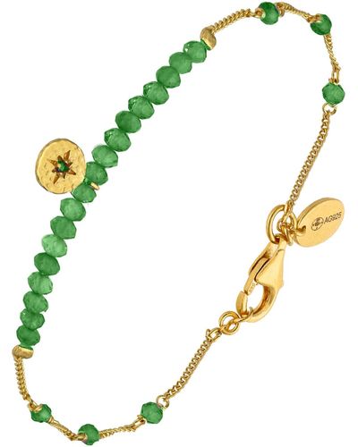 Orusbijoux Bracelets Bracelet Chaîne Argent Doré Avec Perles De Onyx Vert Et - Métallisé