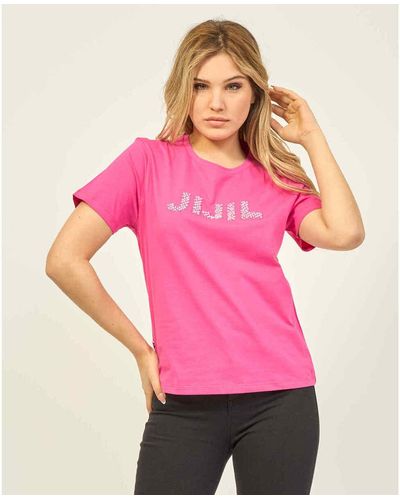 Jijil T-shirt T-shirt en coton avec logo strass - Rose