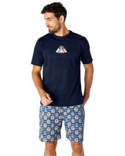 Achile Pyjamas / Chemises de nuit Pyjama court en pur coton DOGGY - Bleu