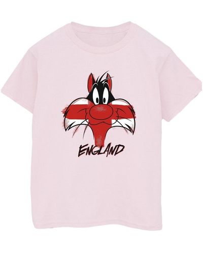 Dessins Animés T-shirt Sylvester England Face - Rose