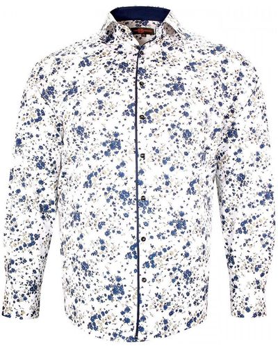 Doublissimo Chemise chemise forte taille tissus a motifs floreale blanc - Bleu