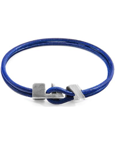 Anchor and Crew Bracelets Bracelet Brixham Argent Et Cuir Rond - Bleu