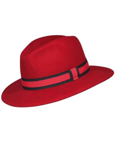 Chapeau-Tendance Chapeau Chapeau fédora 100% laine MAJEUR - Rouge
