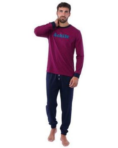 Achile Pyjamas / Chemises de nuit Pyjama long en pur coton jersey MARINIERE - Violet