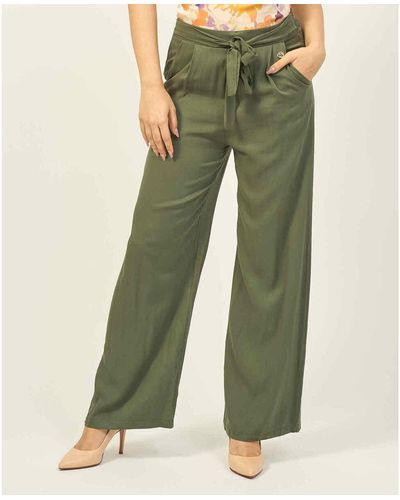 Yes-Zee Pantalon pantalon palazzo avec ceinture - Vert